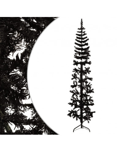 Albero Natale Artificiale Sottile a Metà e Supporto Nero 210 cm