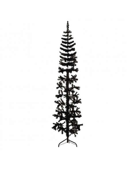 Albero Natale Artificiale Sottile a Metà e Supporto Nero 210 cm
