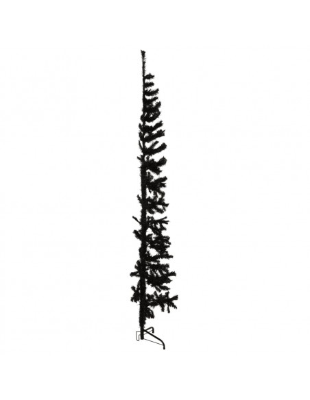 Albero Natale Artificiale Sottile a Metà e Supporto Nero 210 cm