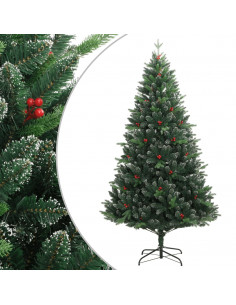 Albero Natale Artificiale Incernierato con Bacche Rosse 180 cm 2