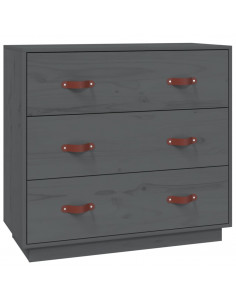 Credenza Grigia 80x40x75 cm in Legno Massello di Pino 2