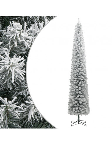 Albero di Natale Sottile con Base e Neve Floccata 300 cm PVC