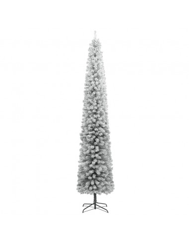 Albero di Natale Sottile con Base e Neve Floccata 300 cm PVC