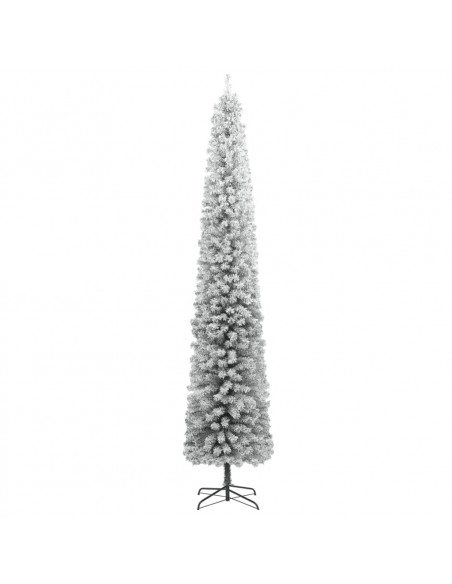 Albero di Natale Sottile con Base e Neve Floccata 300 cm PVC