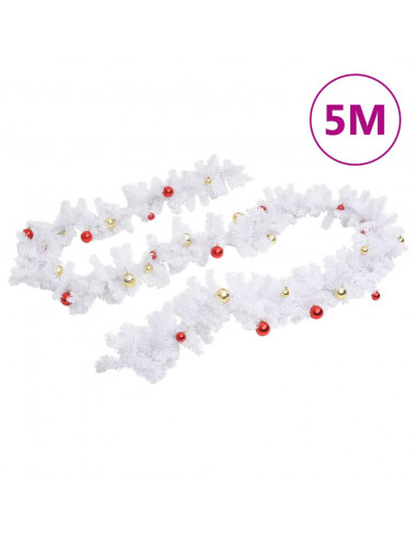 Ghirlanda di Natale Decorata con Palline Bianca 5 m