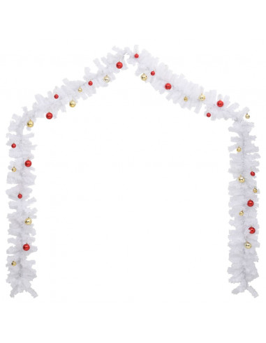 Ghirlanda di Natale Decorata con Palline Bianca 5 m