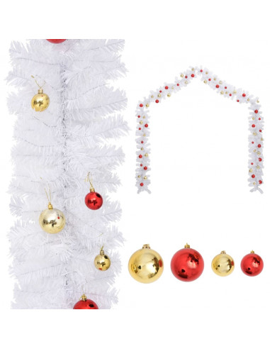 Ghirlanda di Natale Decorata con Palline Bianca 10 m