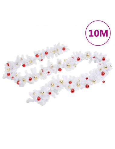 Ghirlanda di Natale Decorata con Palline Bianca 10 m