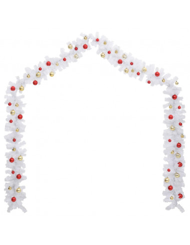 Ghirlanda di Natale Decorata con Palline Bianca 10 m