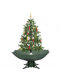 Albero di Natale con Neve e Base a Ombrellone Verde 140 cm 2