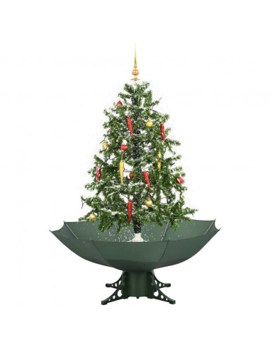 Albero di Natale con Neve e Base a Ombrellone Verde 140 cm