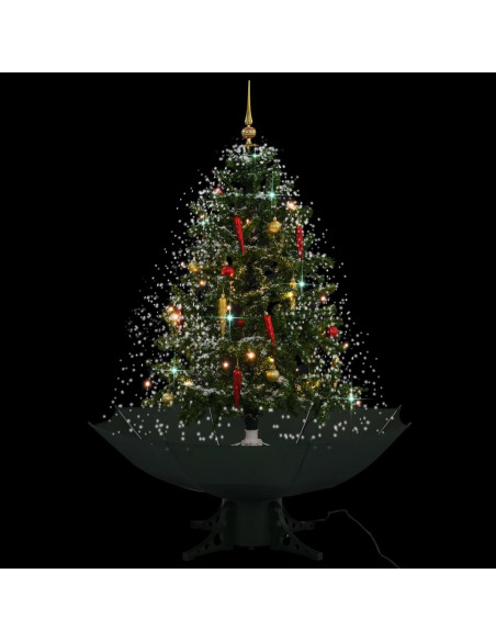 Albero di Natale con Neve e Base a Ombrellone Verde 140 cm