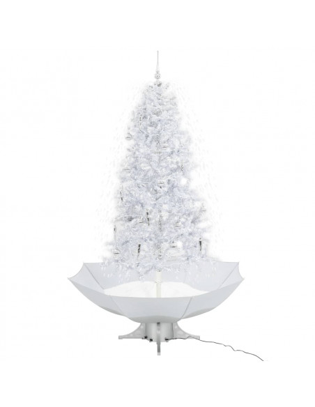 Albero di Natale con Neve e Base a Ombrellone Bianco 190 cm