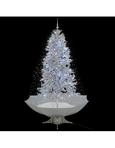 Albero di Natale con Neve e Base a Ombrellone Bianco 190 cm