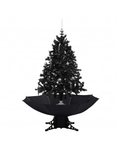 Albero di Natale con Nevicata e Base ad Ombrello Nero 140cm PVC 2