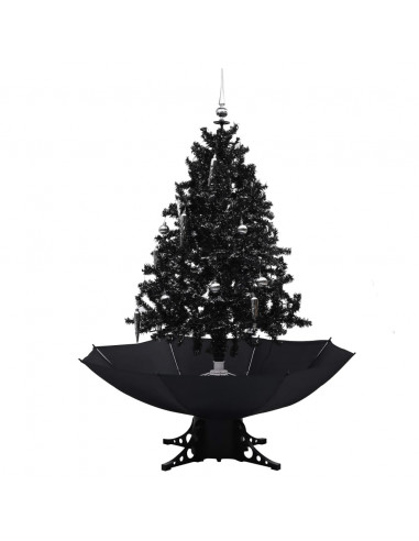 Albero di Natale con Nevicata e Base ad Ombrello Nero 140cm PVC