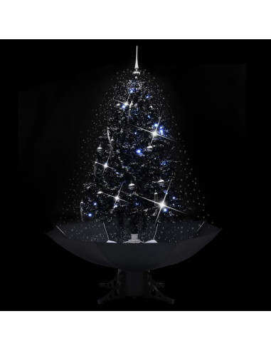 Albero di Natale con Nevicata e Base ad Ombrello Nero 140cm PVC