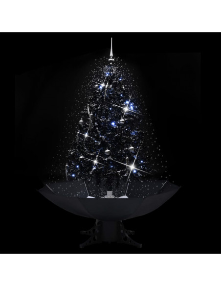 Albero di Natale con Nevicata e Base ad Ombrello Nero 140cm PVC