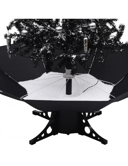 Albero di Natale con Nevicata e Base ad Ombrello Nero 140cm PVC