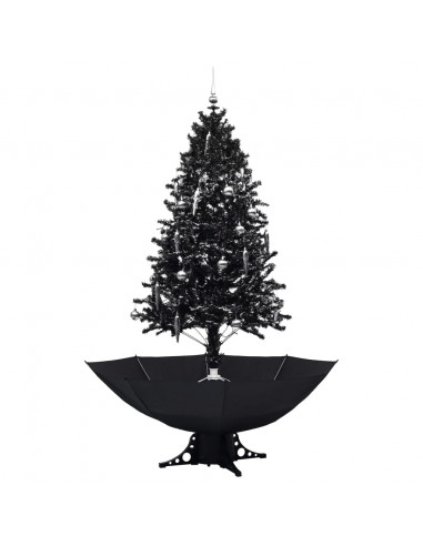 Albero di Natale con Nevicata e Base ad Ombrello Nero 190cm PVC