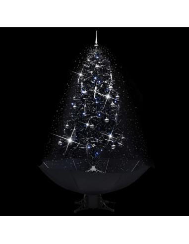 Albero di Natale con Nevicata e Base ad Ombrello Nero 190cm PVC