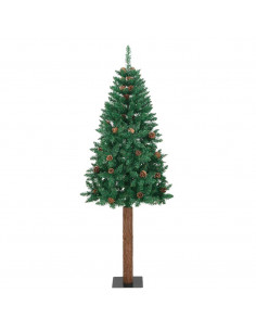 Albero di Natale Sottile con Legno Vero e Pigne Verde 150cm PVC 2