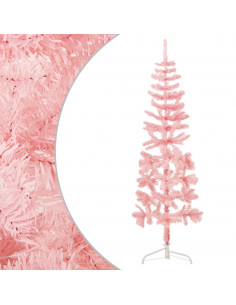 Albero Natale Artificiale Sottile a Metà e Supporto Rosa 150 cm 2