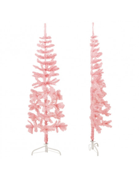 Albero Natale Artificiale Sottile a Metà e Supporto Rosa 150 cm