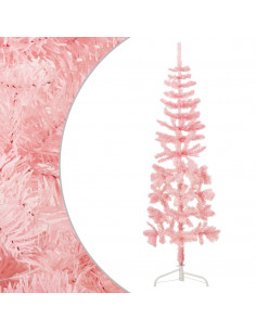 Albero Natale Artificiale Sottile a Metà e Supporto Rosa 180 cm 2