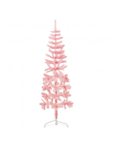 Albero Natale Artificiale Sottile a Metà e Supporto Rosa 180 cm