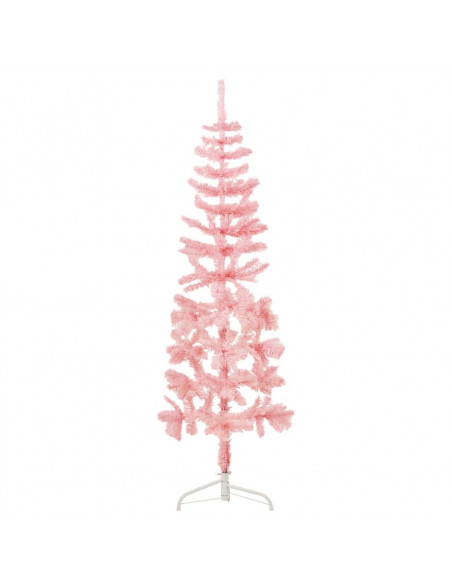 Albero Natale Artificiale Sottile a Metà e Supporto Rosa 180 cm