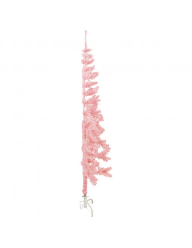Albero Natale Artificiale Sottile a Metà e Supporto Rosa 180 cm