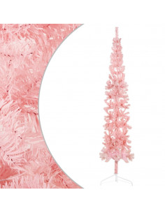 Albero Natale Artificiale Sottile a Metà e Supporto Rosa 240 cm 2