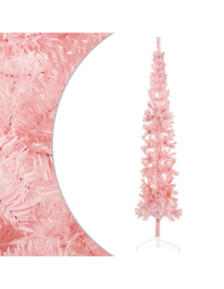 Albero Natale Artificiale Sottile a Metà e Supporto Rosa 240 cm