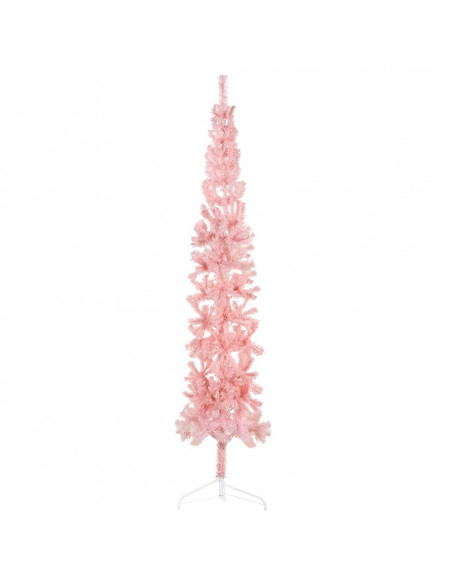 Albero Natale Artificiale Sottile a Metà e Supporto Rosa 240 cm