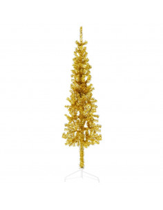 Albero Natale Artificiale Sottile a Metà con Supporto Oro 150cm 2