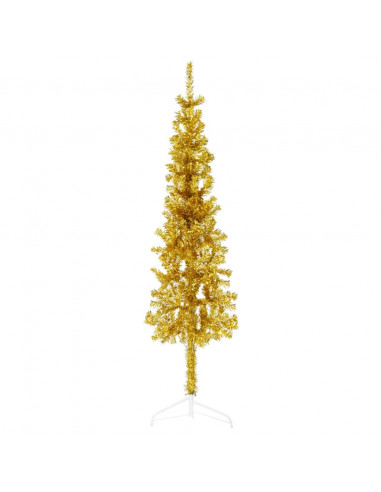 Albero Natale Artificiale Sottile a Metà con Supporto Oro 150cm