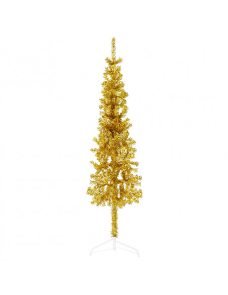 Albero Natale Artificiale Sottile a Metà con Supporto Oro 150cm