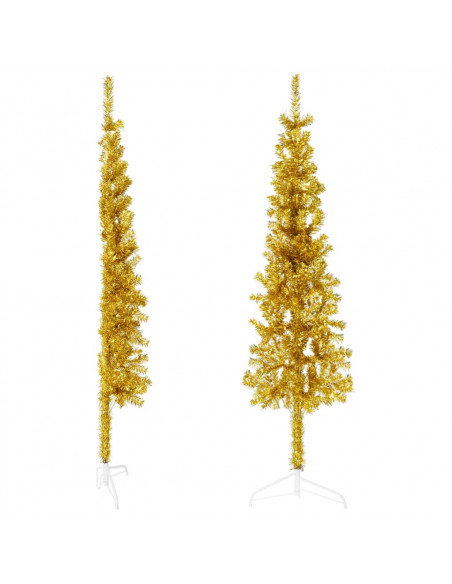 Albero Natale Artificiale Sottile a Metà con Supporto Oro 150cm