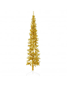 Albero Natale Artificiale Sottile a Metà con Supporto Oro 210cm 2