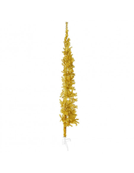 Albero Natale Artificiale Sottile a Metà con Supporto Oro 210cm