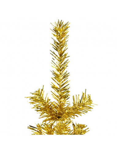 Albero Natale Artificiale Sottile a Metà con Supporto Oro 210cm