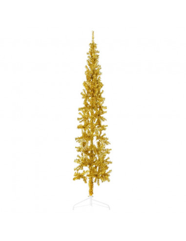 Albero Natale Artificiale Sottile a Metà con Supporto Oro 240cm