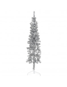 Albero Natale Artificiale Sottile a Metà Supporto Argento 150cm 2