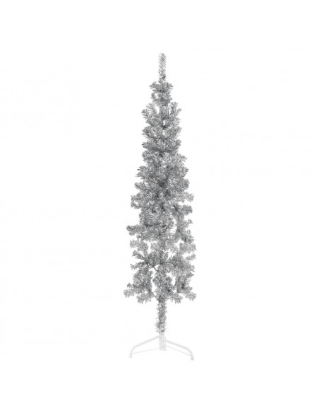 Albero Natale Artificiale Sottile a Metà Supporto Argento 150cm