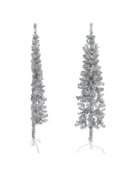 Albero Natale Artificiale Sottile a Metà Supporto Argento 150cm