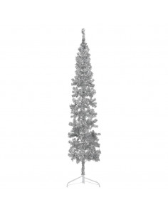 Albero Natale Artificiale Sottile a Metà Supporto Argento 210cm 2