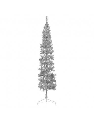 Albero Natale Artificiale Sottile a Metà Supporto Argento 210cm