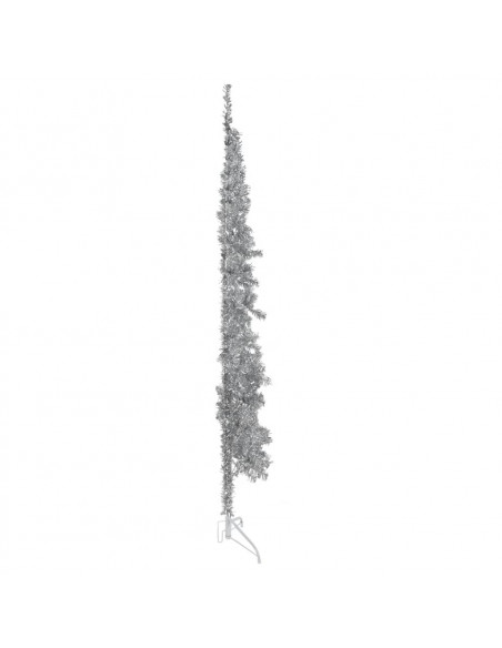 Albero Natale Artificiale Sottile a Metà Supporto Argento 210cm