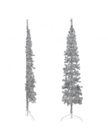 Albero Natale Artificiale Sottile a Metà Supporto Argento 210cm